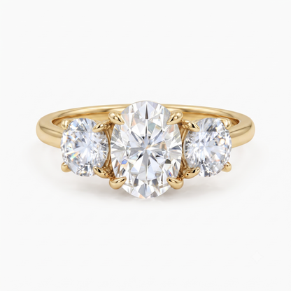 1.00 ct Oval Lab Grown Diamond Engagement Ring • Unique 3-Stone White Gold Cluster Ring