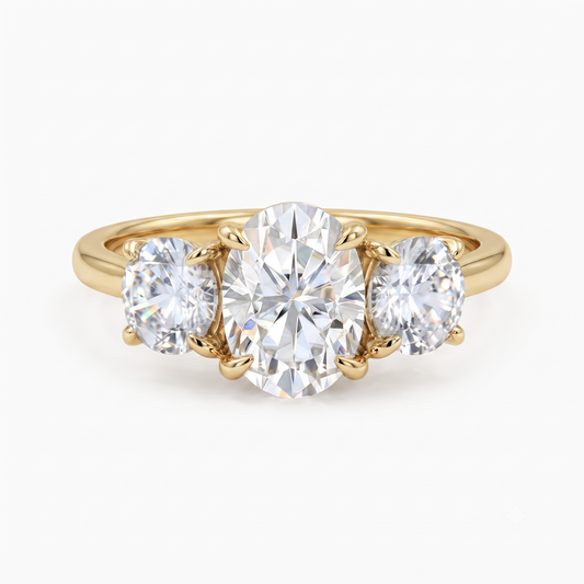 1.00 ct Oval Lab Grown Diamond Engagement Ring • Unique 3-Stone White Gold Cluster Ring