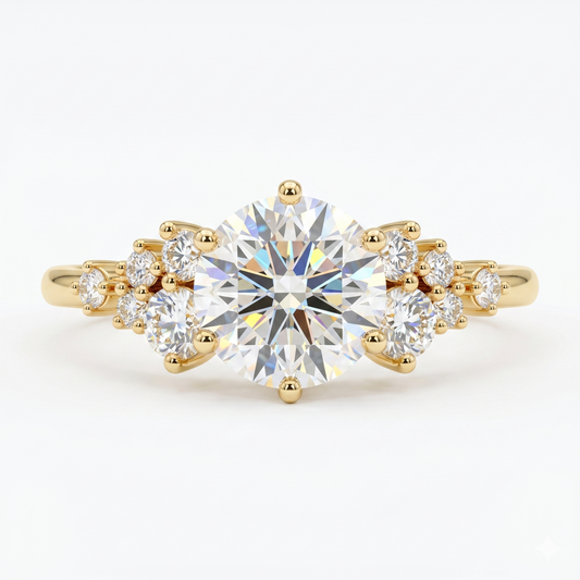1CT Round Natural Diamond engagement ring, Unique White gold engagement ring
