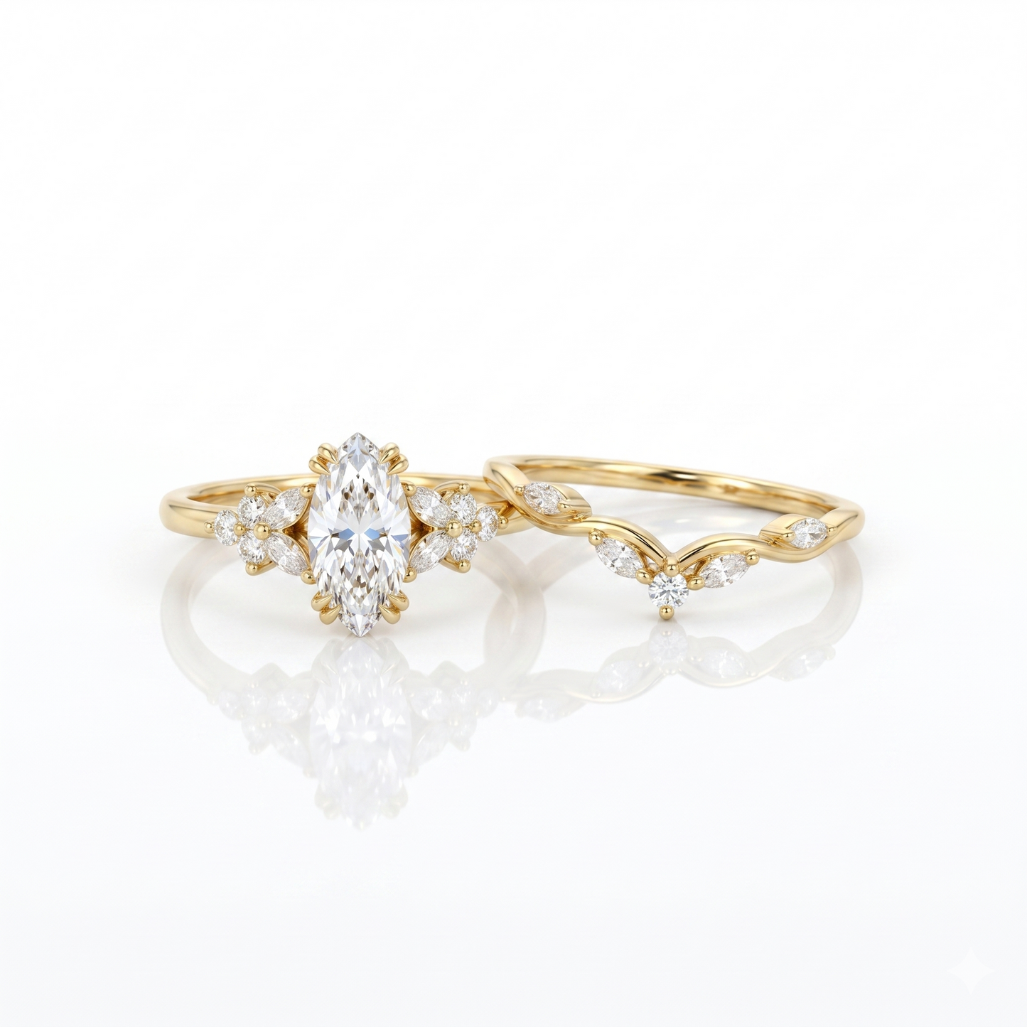1.370ct Marquise cut  Natural Diamond Engagement Ring Set