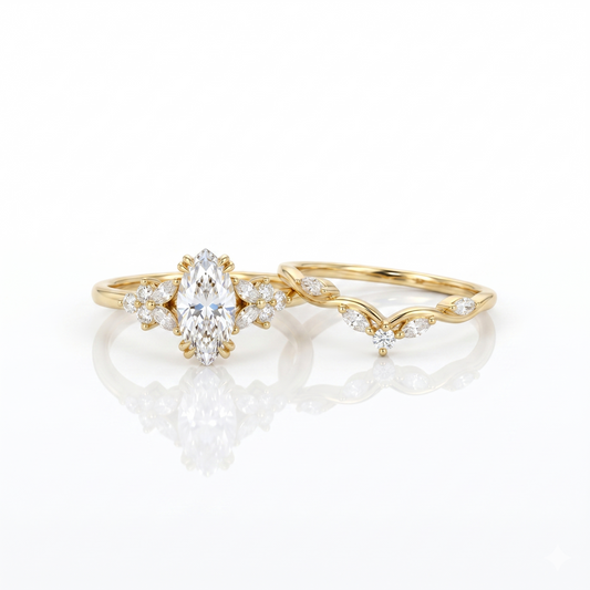 1.370ct Marquise cut  Natural Diamond Engagement Ring Set