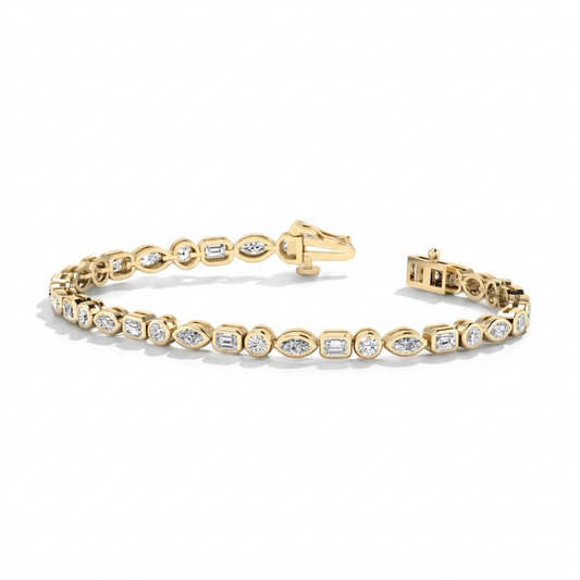 Dainty 8.00ct Mixed Shape Lab Grown Diamond Tennis Bracelet, Bezel Setting