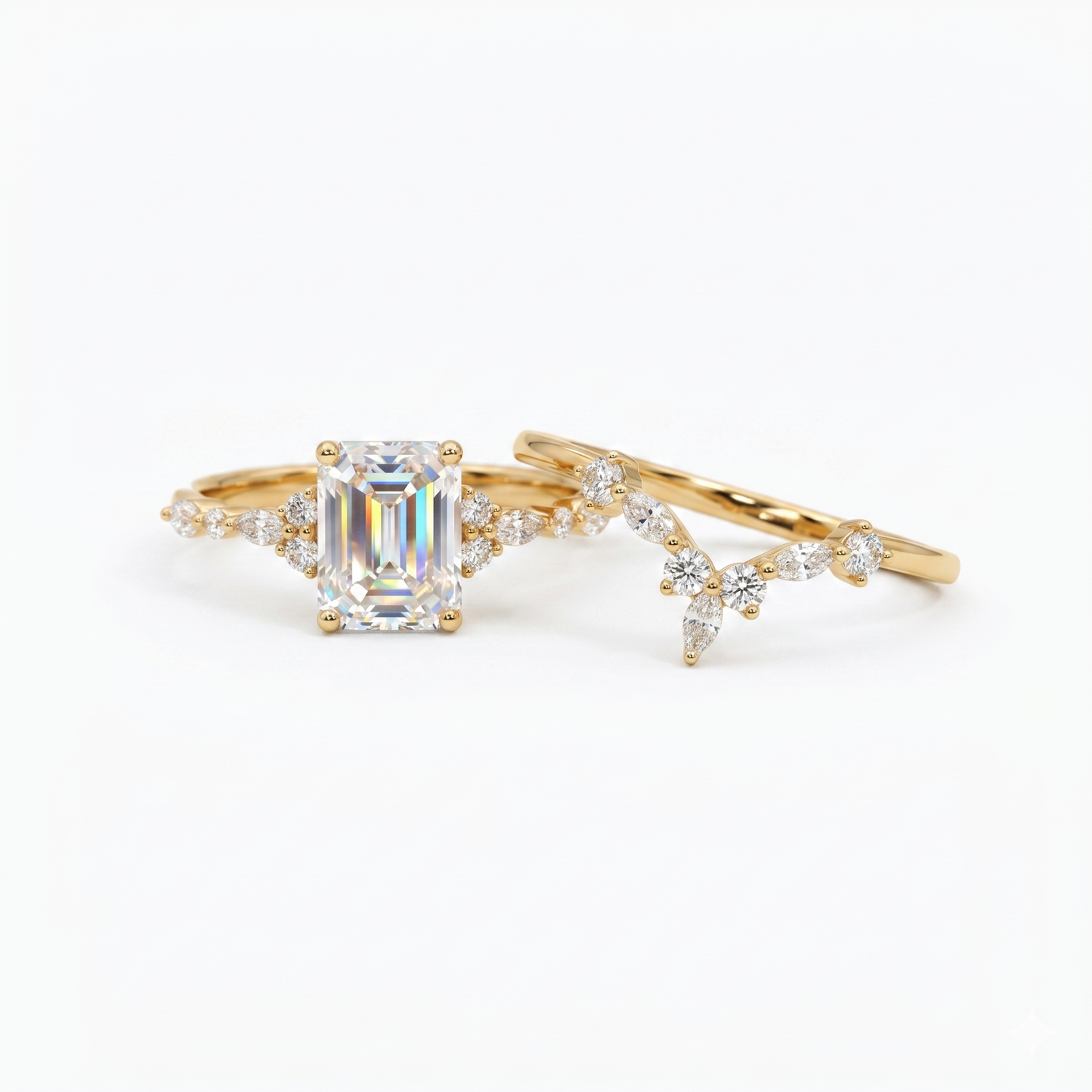 1.219ct Emerald cut Lab-Grown engagement ring set