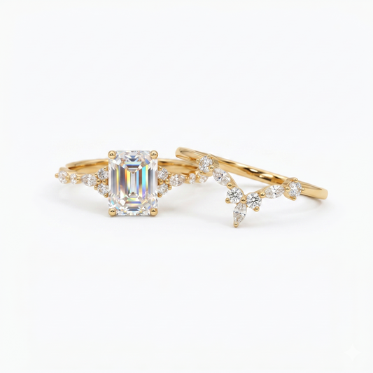 1.219ct Emerald cut Lab-Grown engagement ring set