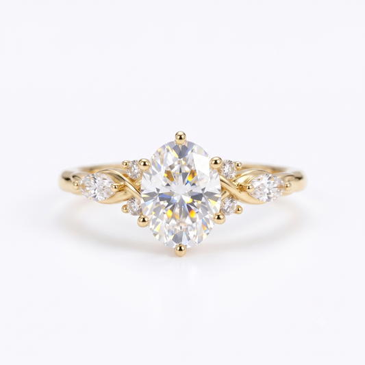 6*8mm Oval cut Natural Diamond Engagement Ring,Stacking ring