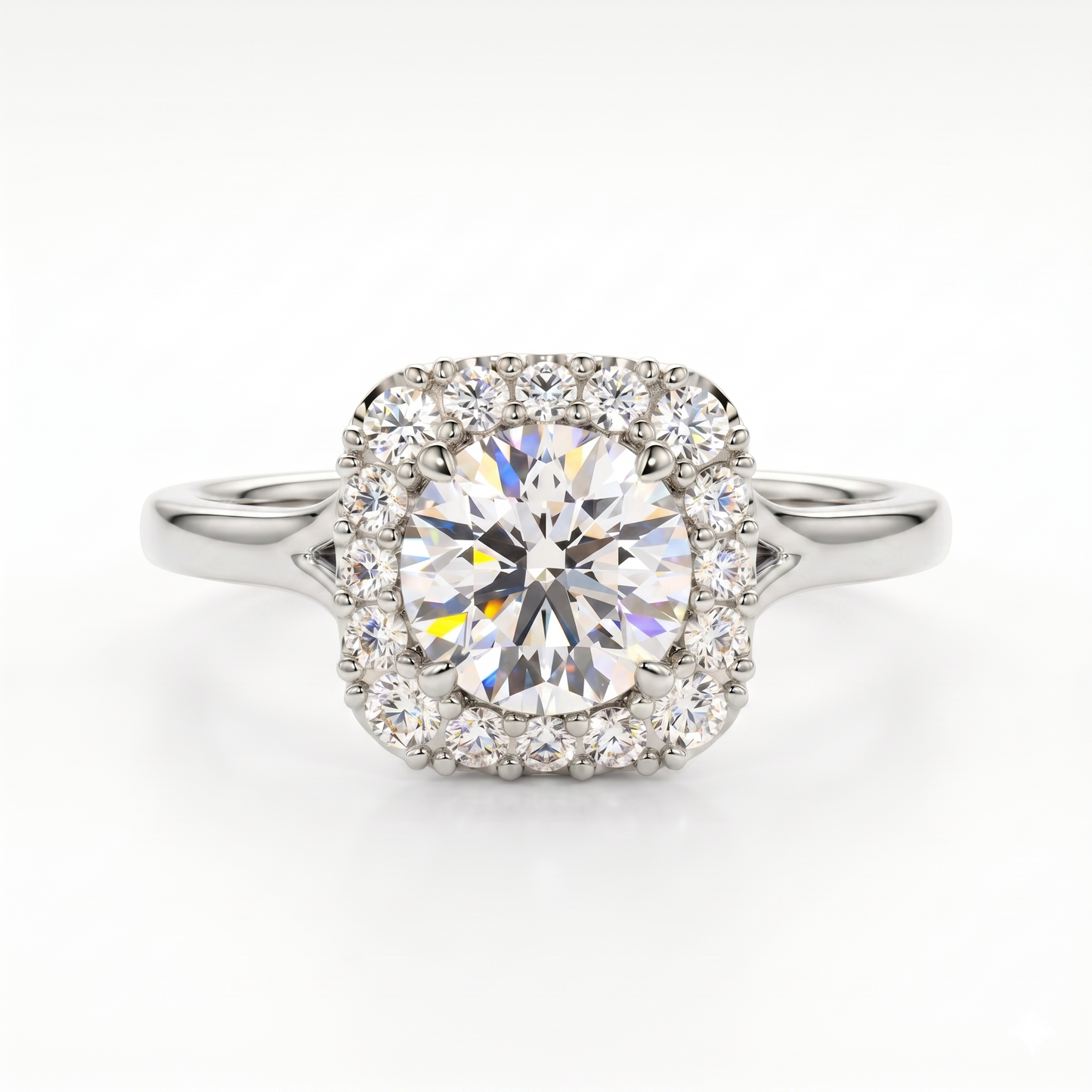 1.10 TCW Round Cut VVS1 Lab-Grown Halo Engagement Ring Solid 14K White Gold