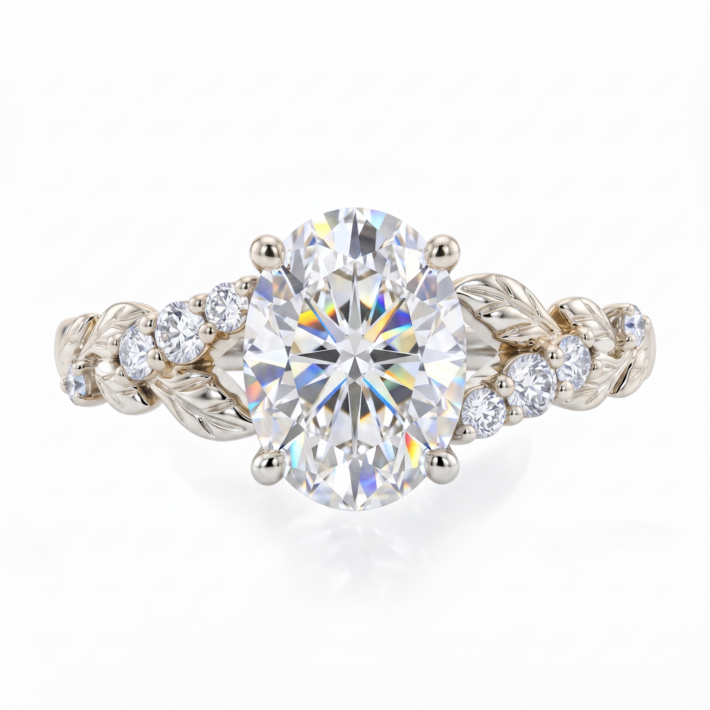 1.610ct Oval Cut Lab Grown Diamond Nature Inspired Leaf Engagement Ring