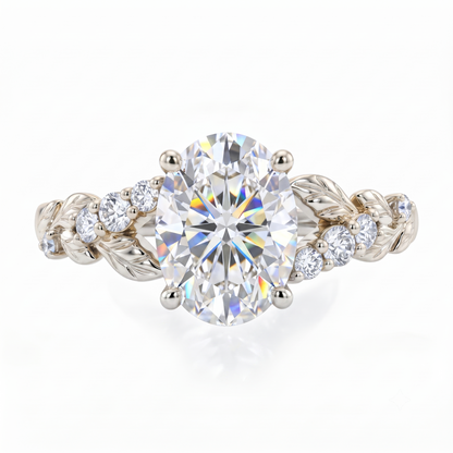 1.610ct Oval Cut Lab Grown Diamond Nature Inspired Leaf Engagement Ring