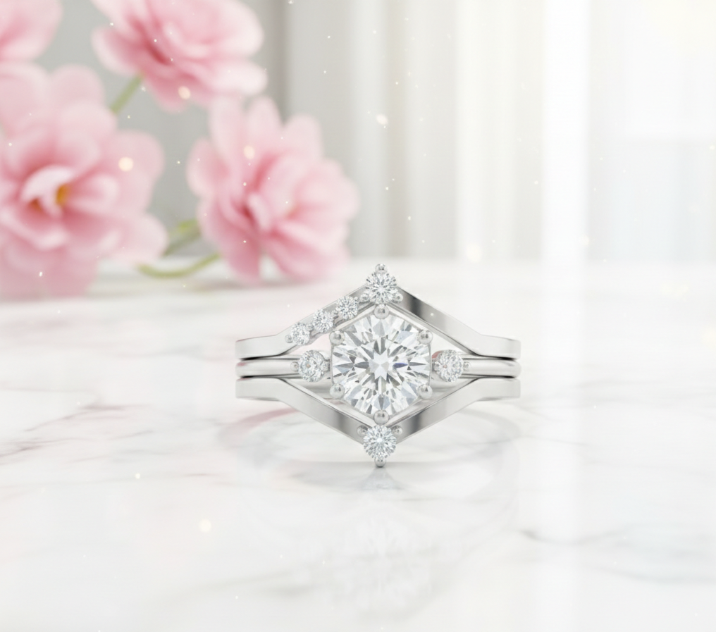 1.45 Ct Cushion Cut Lab Grown Diamond Engagement Ring Set