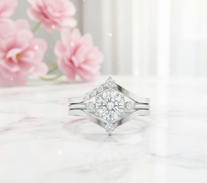 1.45 Ct Cushion Cut Lab Grown Diamond Engagement Ring Set