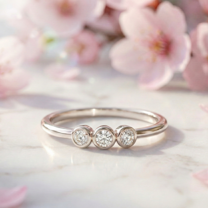 0.11 Ct Three-Stone Moissanite Ring – 14K Solid Gold Bezel