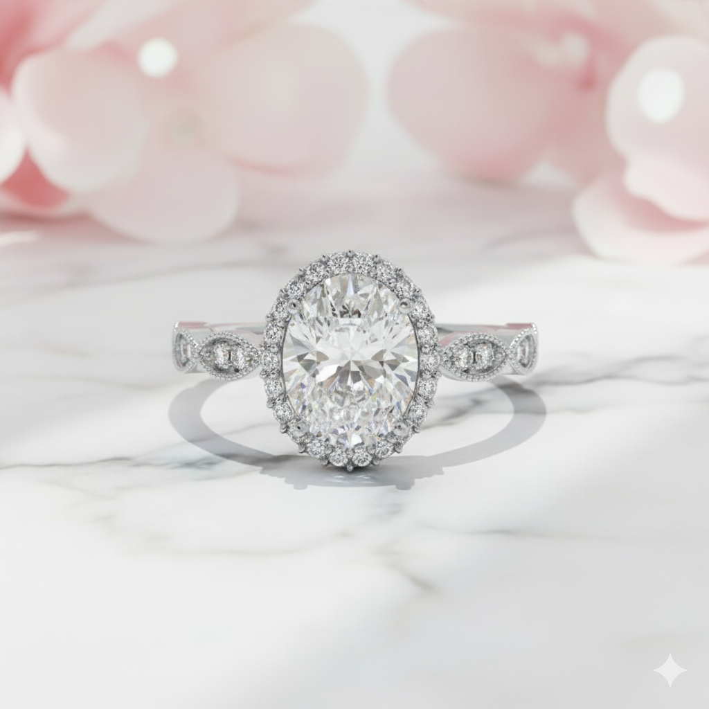 1.60CT Oval Halo Lab Grown Diamond Engagement Ring