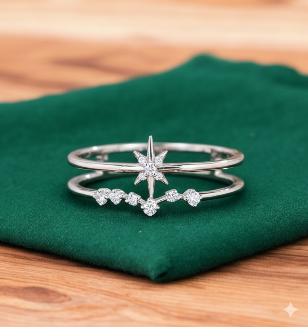 0.120ct Starburst Lab Grown Diamond Ring , Double Band Engagement Ring