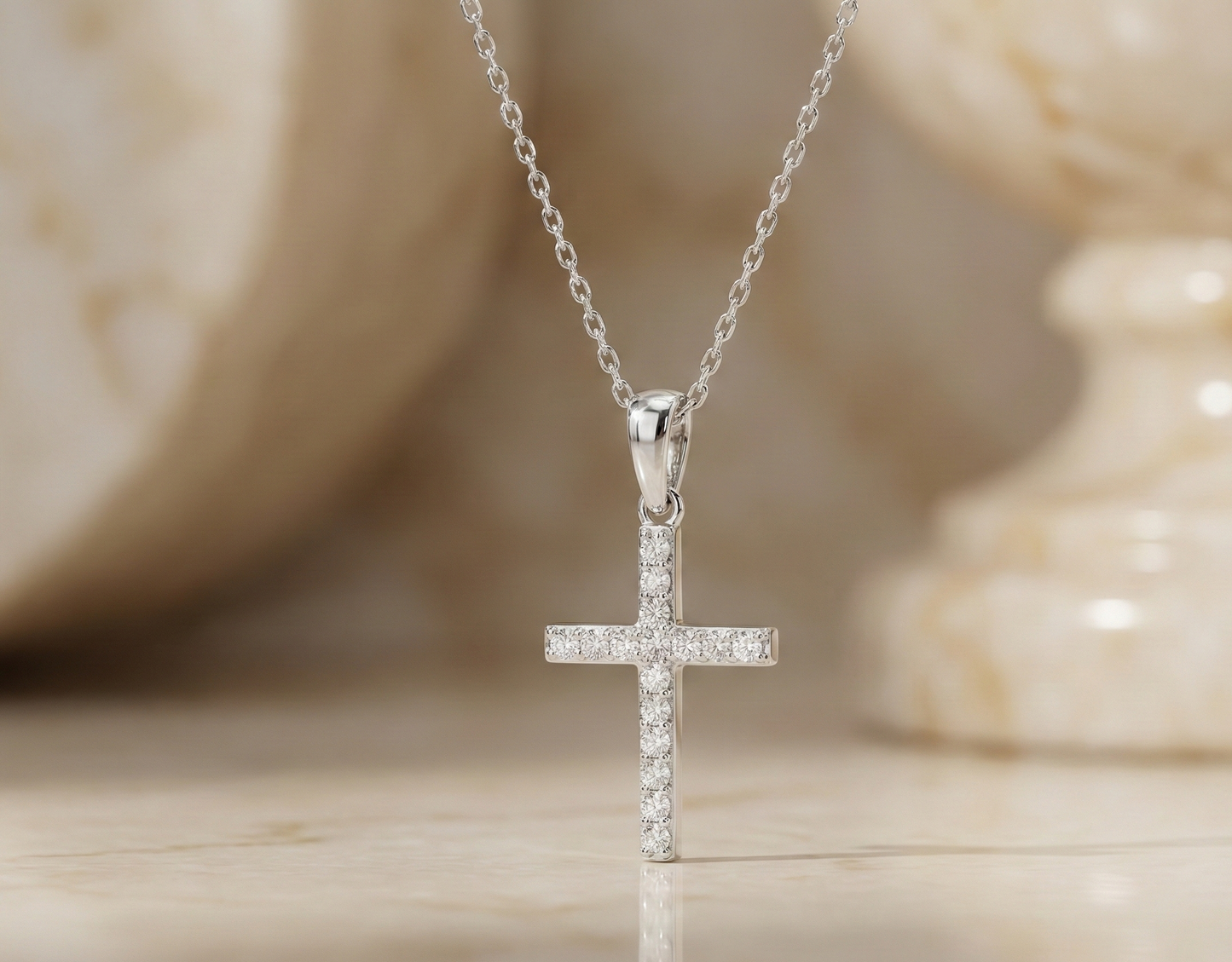 14K Gold Moissanite Cross Necklace – Dainty Religious Jewelry