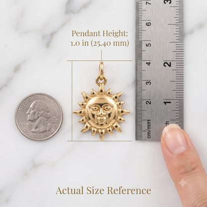 14k Gold Celestial Sun Face Pendant Necklace