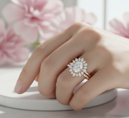 1.60 Ct Oval Lab-Grown Engagement & Bridal Ring Set