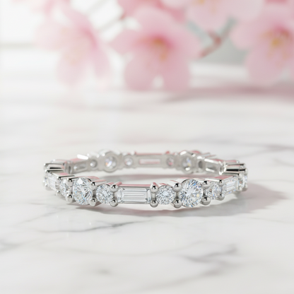 0.90 Ct Round & Baguette Lab Diamond Eternity Band – 14K Gold