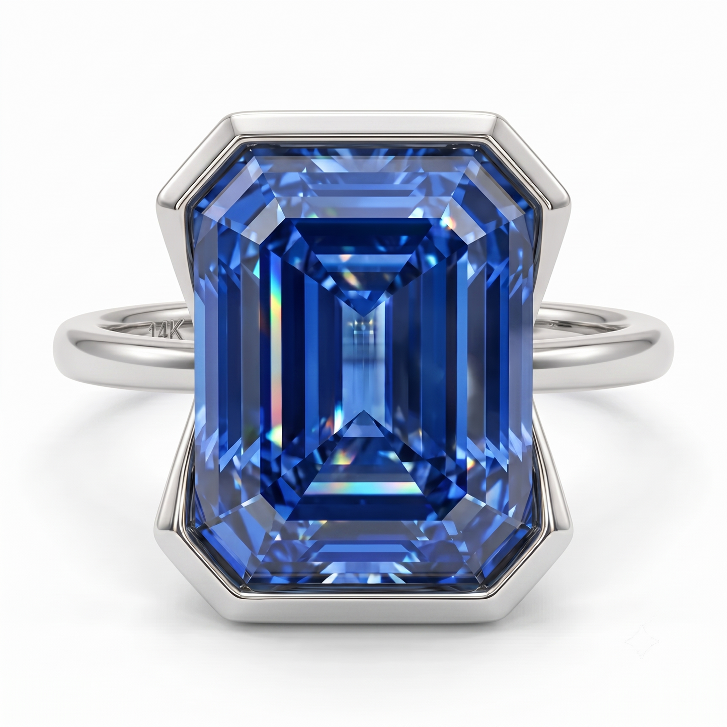 2.00ct Blue Emerald Cut Lab Sapphire Engagement Ring