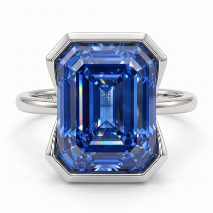 2.00ct Blue Emerald Cut Lab Sapphire Engagement Ring