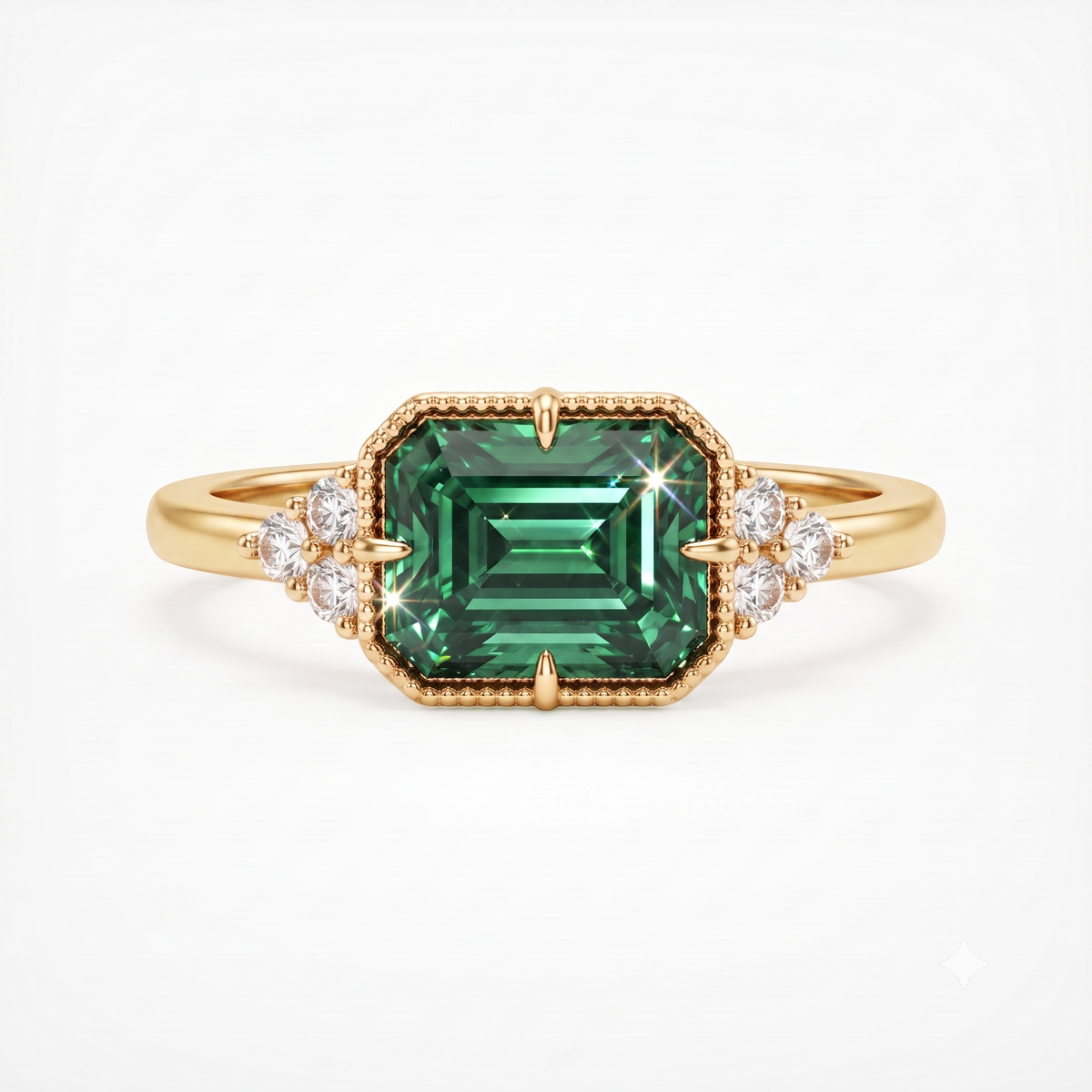 Blue Green Emerald Cut Lab-Grown Engagement Ring