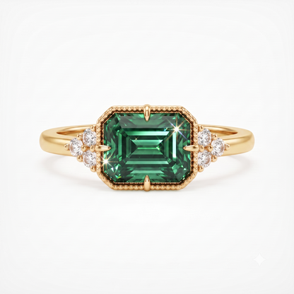 Blue Green Emerald Cut Lab-Grown Engagement Ring