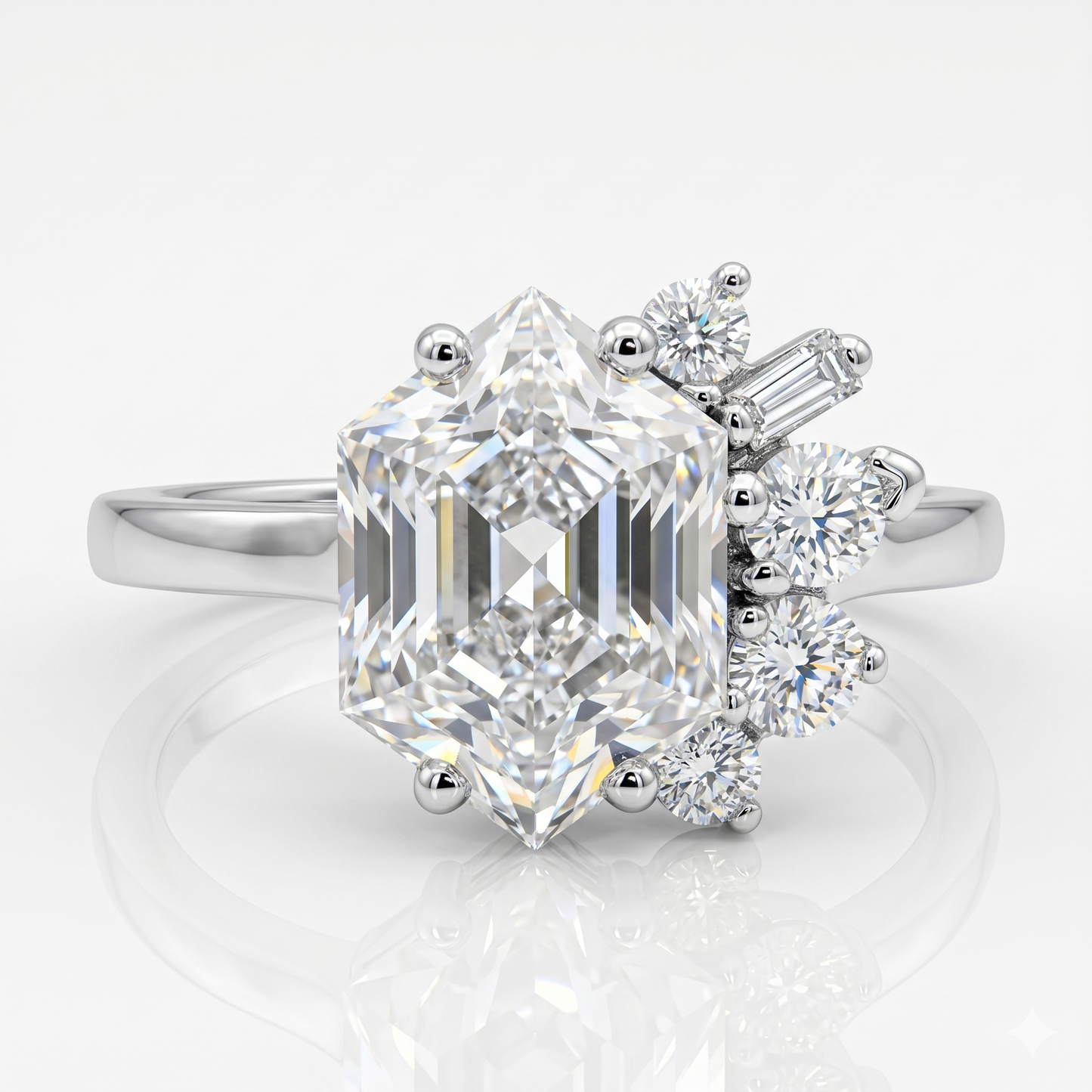 Hexagon Engagement Ring 1.65 CT – Geometric Cluster 14K Gold Ring