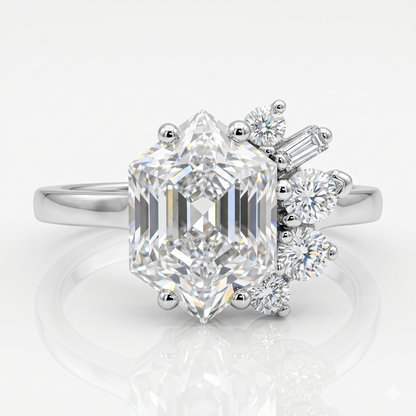 Hexagon Engagement Ring 1.65 CT – Geometric Cluster 14K Gold Ring