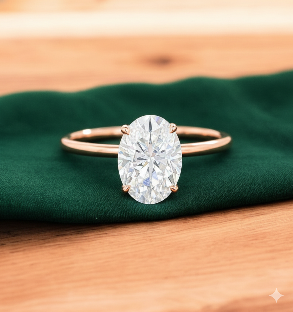 2.500 ct Oval Lab Grown Diamond Engagement Ring • 18K Gold Solitaire Ring