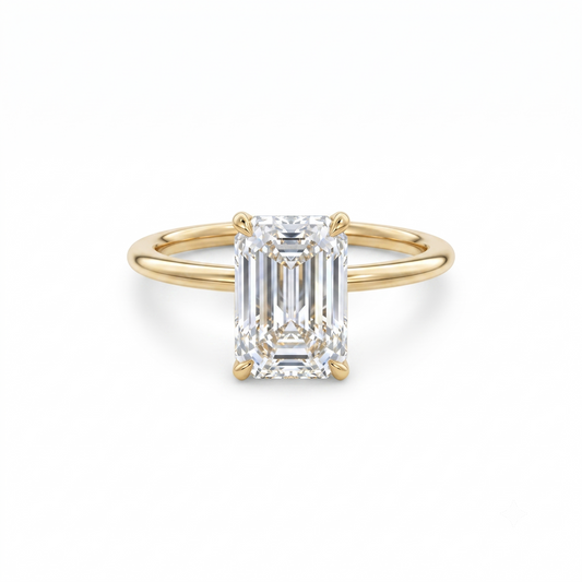 1.50 CT Emerald Cut Lab Grown Diamond Solitaire Engagement Ring 14k Yellow Gold