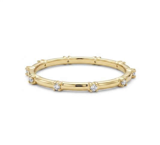 14K Gold Beaded Rosary Ring with Moissanite – Unique Jewelry Gift for Her