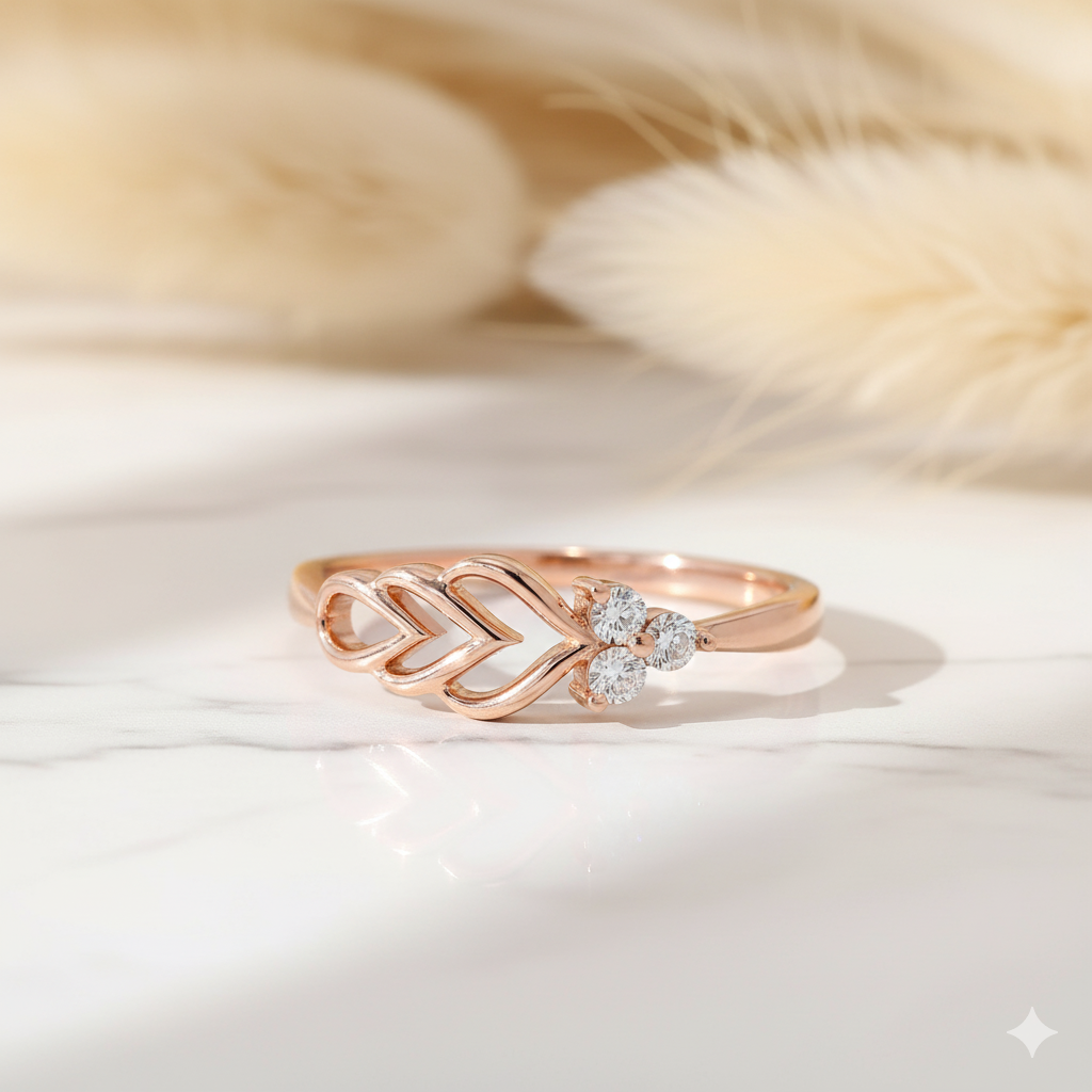 14K Solid Gold Lab Grown Diamond Leaf Ring