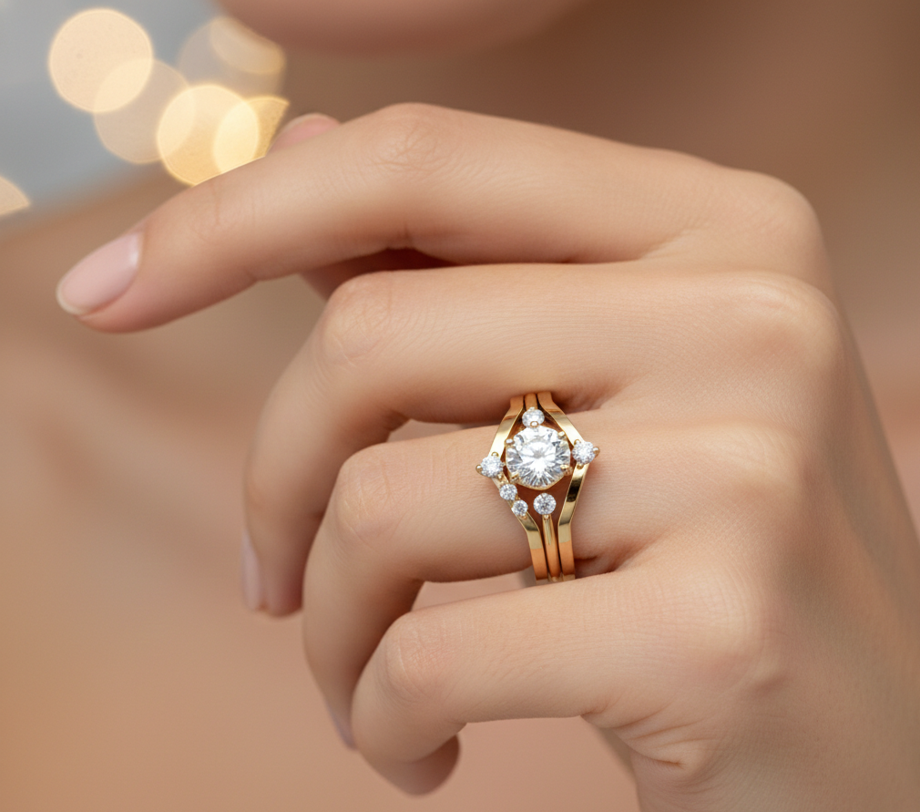 1.45 Ct Cushion Cut Lab Grown Diamond Engagement Ring Set