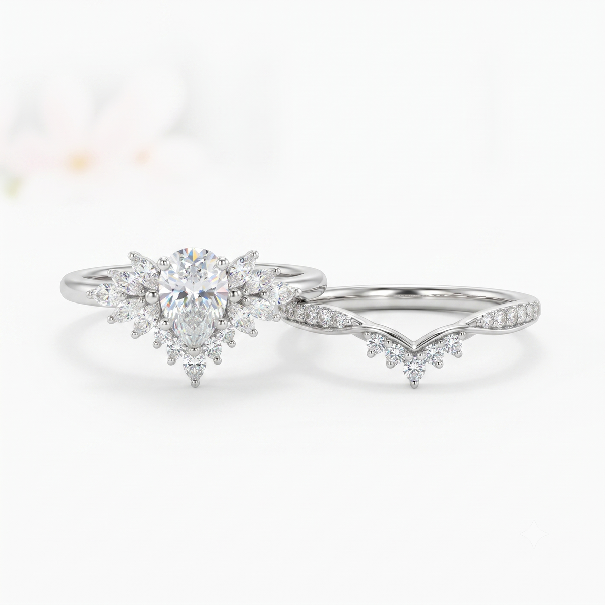 1.70 Ct Pear Lab Diamond Bridal Set – Vintage Cluster Ring