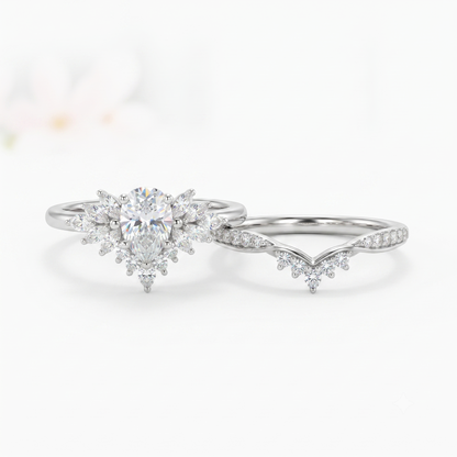 1.70 Ct Pear Lab Diamond Bridal Set – Vintage Cluster Ring
