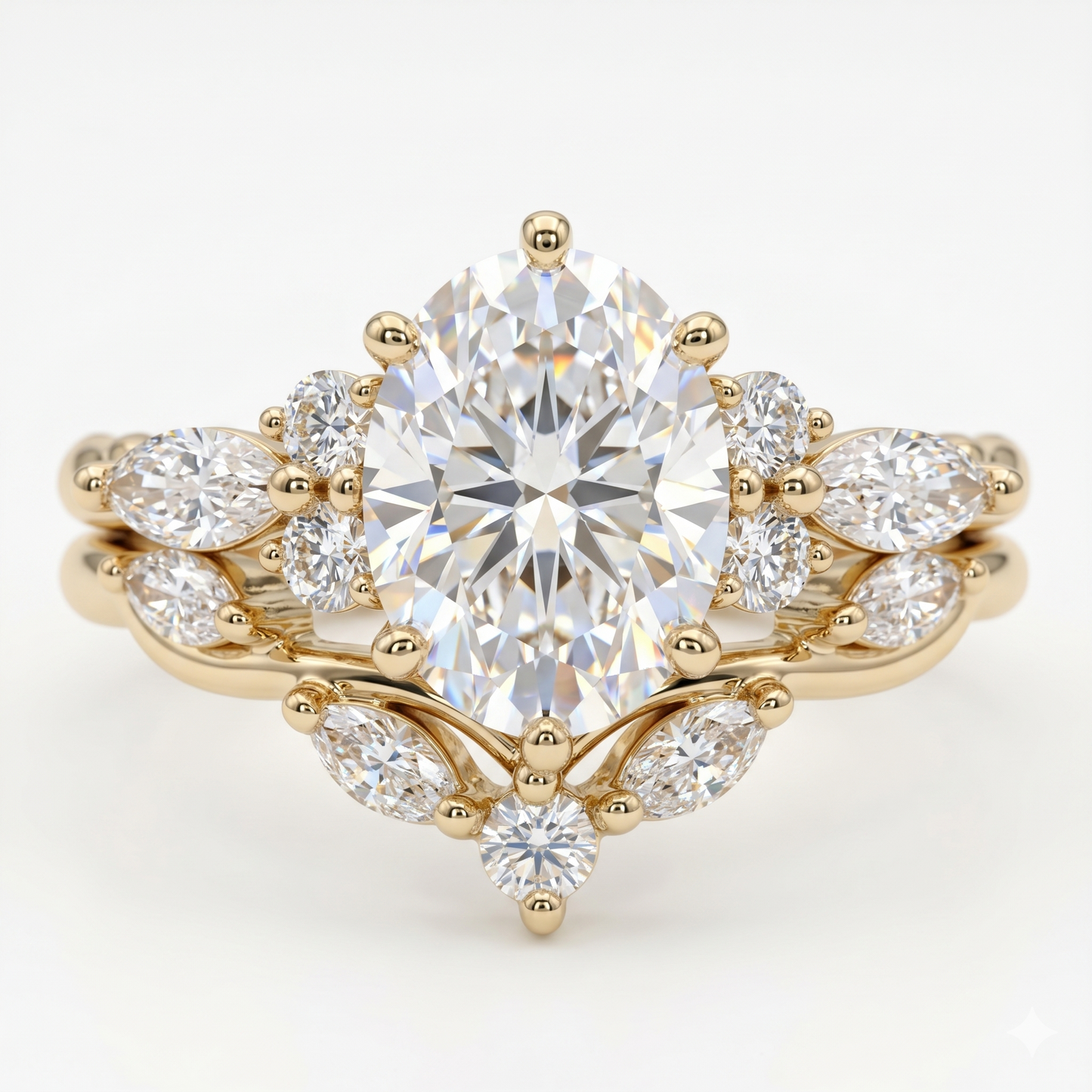1.660ct Oval cut lab grown Diamond engagement ring set Marquise cut Band