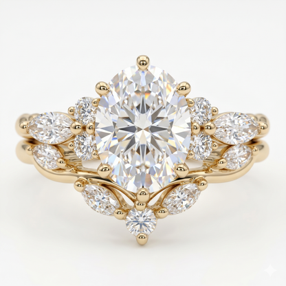 1.660ct Oval cut lab grown Diamond engagement ring set Marquise cut Band