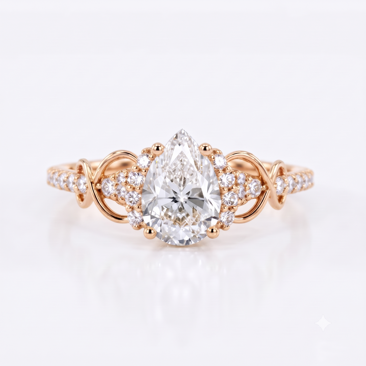 1.00CT Pear Cut Lab Grown Diamond Floral Engagement Ring