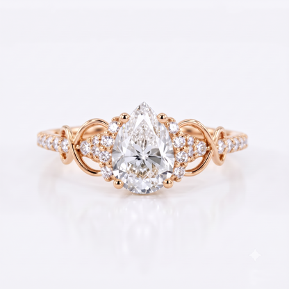1.00CT Pear Cut Lab Grown Diamond Floral Engagement Ring