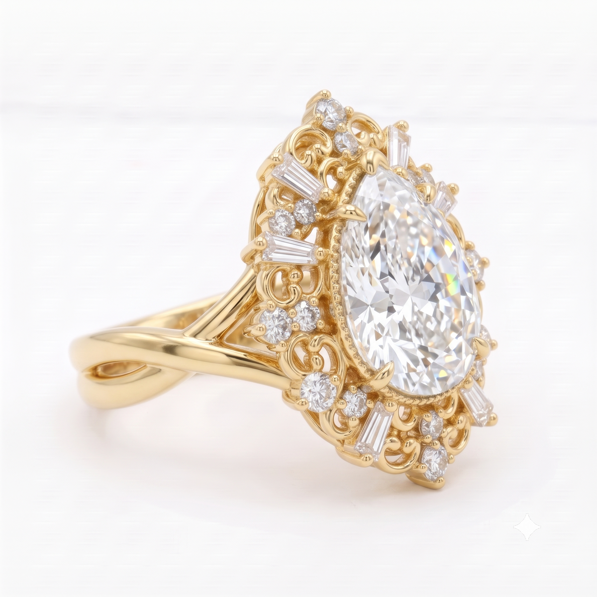 1.00ct Pear Cut Lab Grown Diamond Vintage Engagement Ring