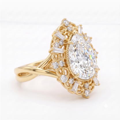 1.00ct Pear Cut Lab Grown Diamond Vintage Engagement Ring