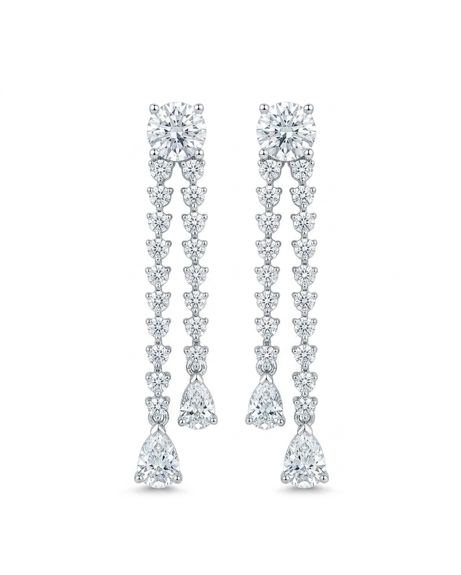 Round & Pear Cut Lab-Grown Diamond Drop Earrings For Women