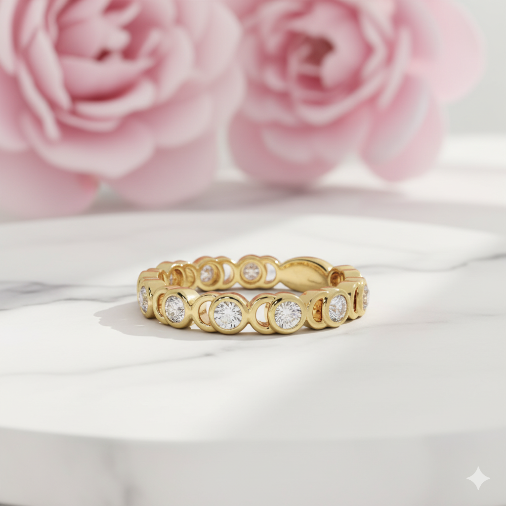 Lab Grown Diamond Eternity Band • 14K Gold Bezel Set Wedding Ring