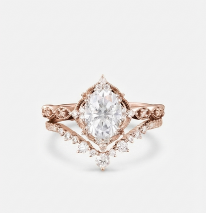 1.650 CT Oval Cut Lab-Grown Engagement Ring, Bridal Set