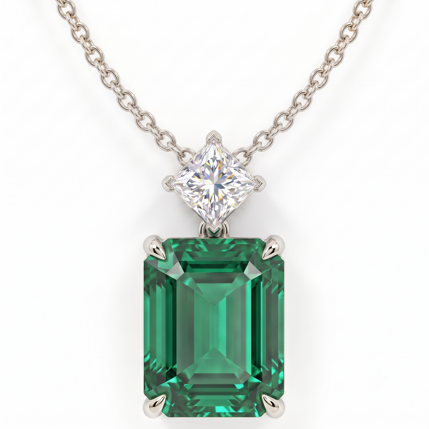 5 Ct Emerald Cut Green Gemstone Lab Grown Diamond Necklace