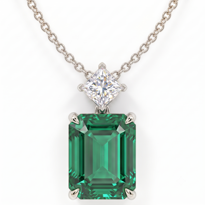 5 Ct Emerald Cut Green Gemstone Lab Grown Diamond Necklace