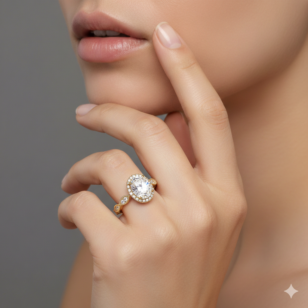 1.60CT Oval Halo Lab Grown Diamond Engagement Ring