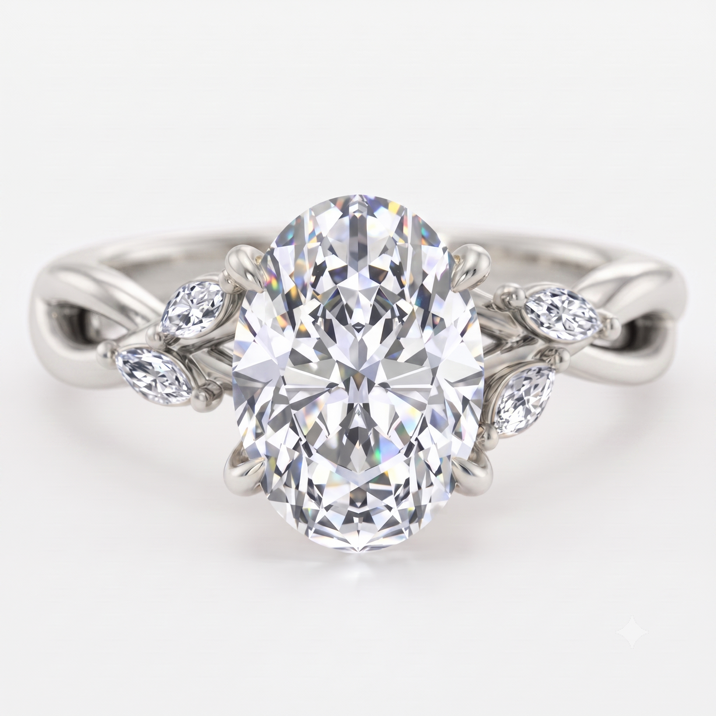 1.5 ct Oval cut Lab Grown Diamond Nature Inspired Engagement Ring