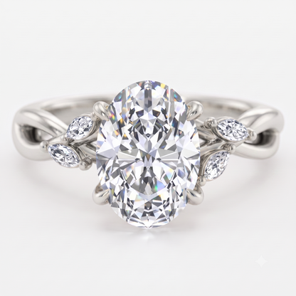 1.5 ct Oval cut Lab Grown Diamond Nature Inspired Engagement Ring