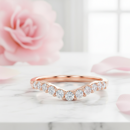 0.600 ct Moissanite Curved Wedding Band - 14K Solid Gold