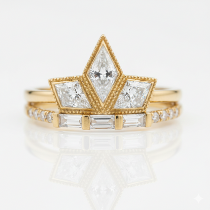 1.20ct Kite Cut Lab Grown Art Deco Three Stone Engagement Ring sets